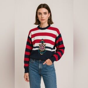 Pringle of Scotland Pure Wool Striped Nautical Crew Neck Jumper Sweater